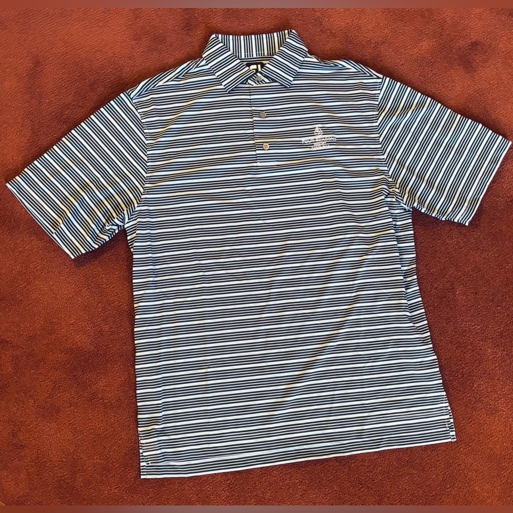 Four Seasons Costa Rica NWOT Men's Striped Polo Shirt - Blue and White